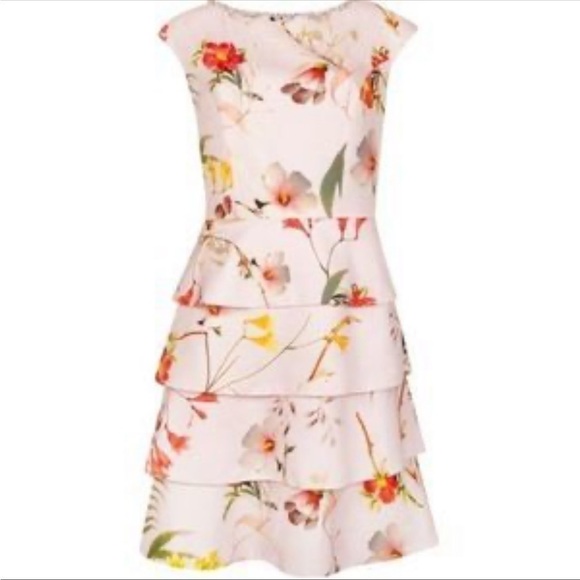 Ted Baker Irisola Pink Floral Jeweled Neck Cap Sleeve Mini Dress Cocktail Size 0 - Picture 4 of 10